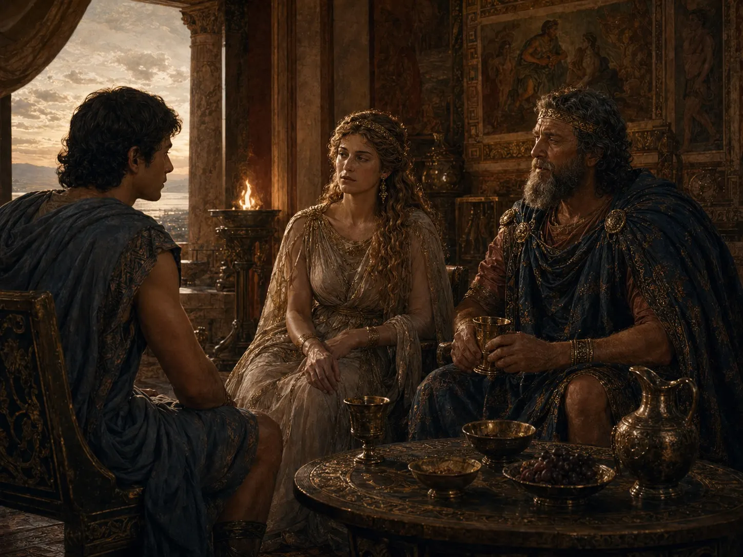 Helen and Menelaus receive Telemachus at Sparta and remember Odysseus.