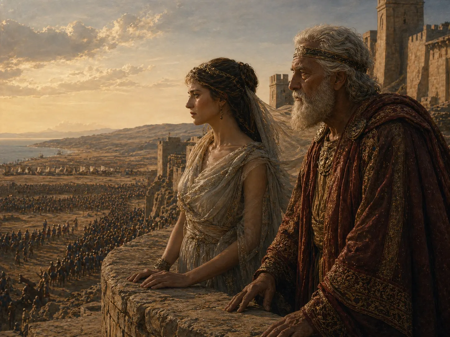 Helen and Priam identify the Greek warriors from the walls of Troy.