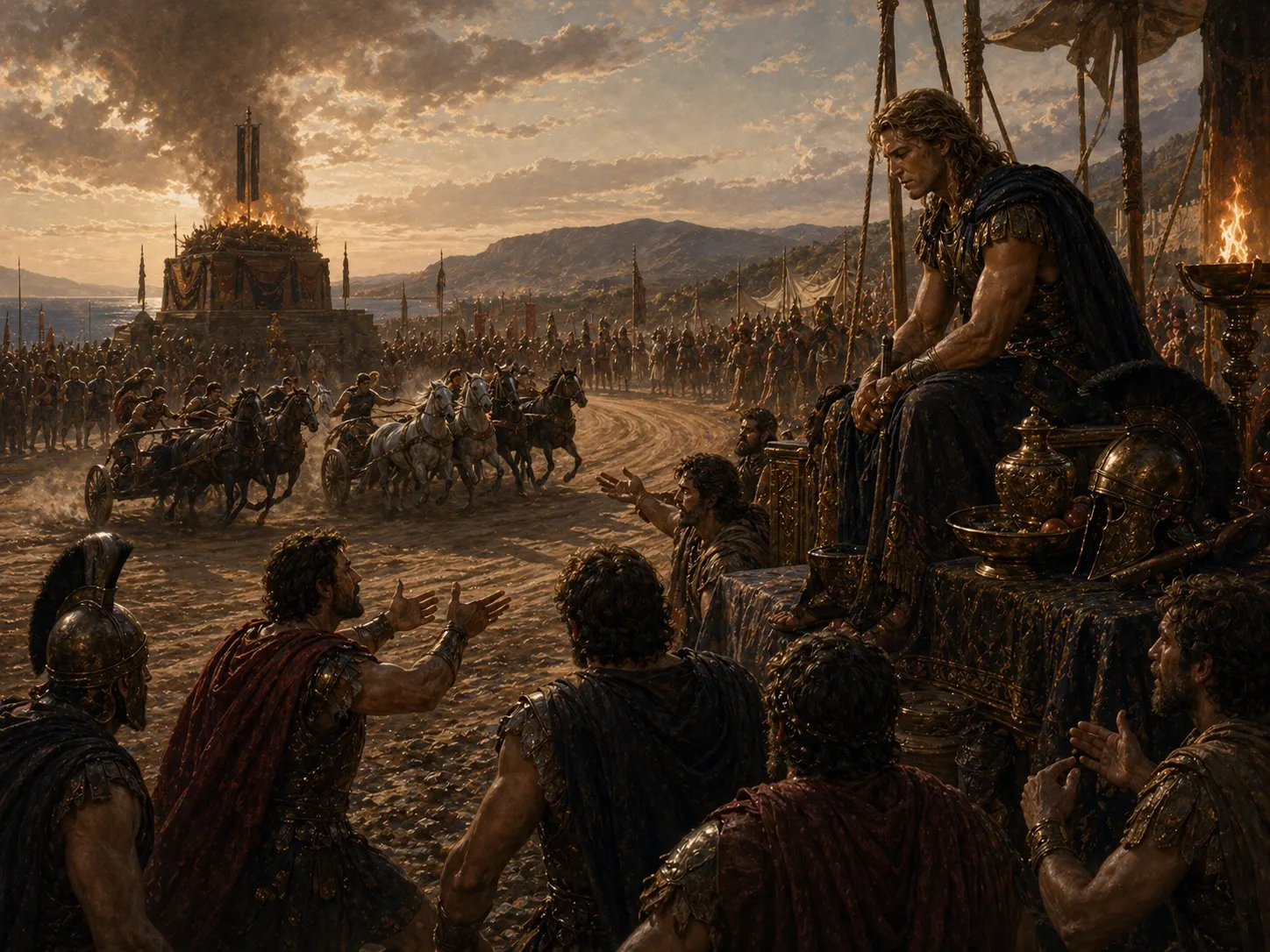 Greek warriors compete in funeral games for Patroclus.