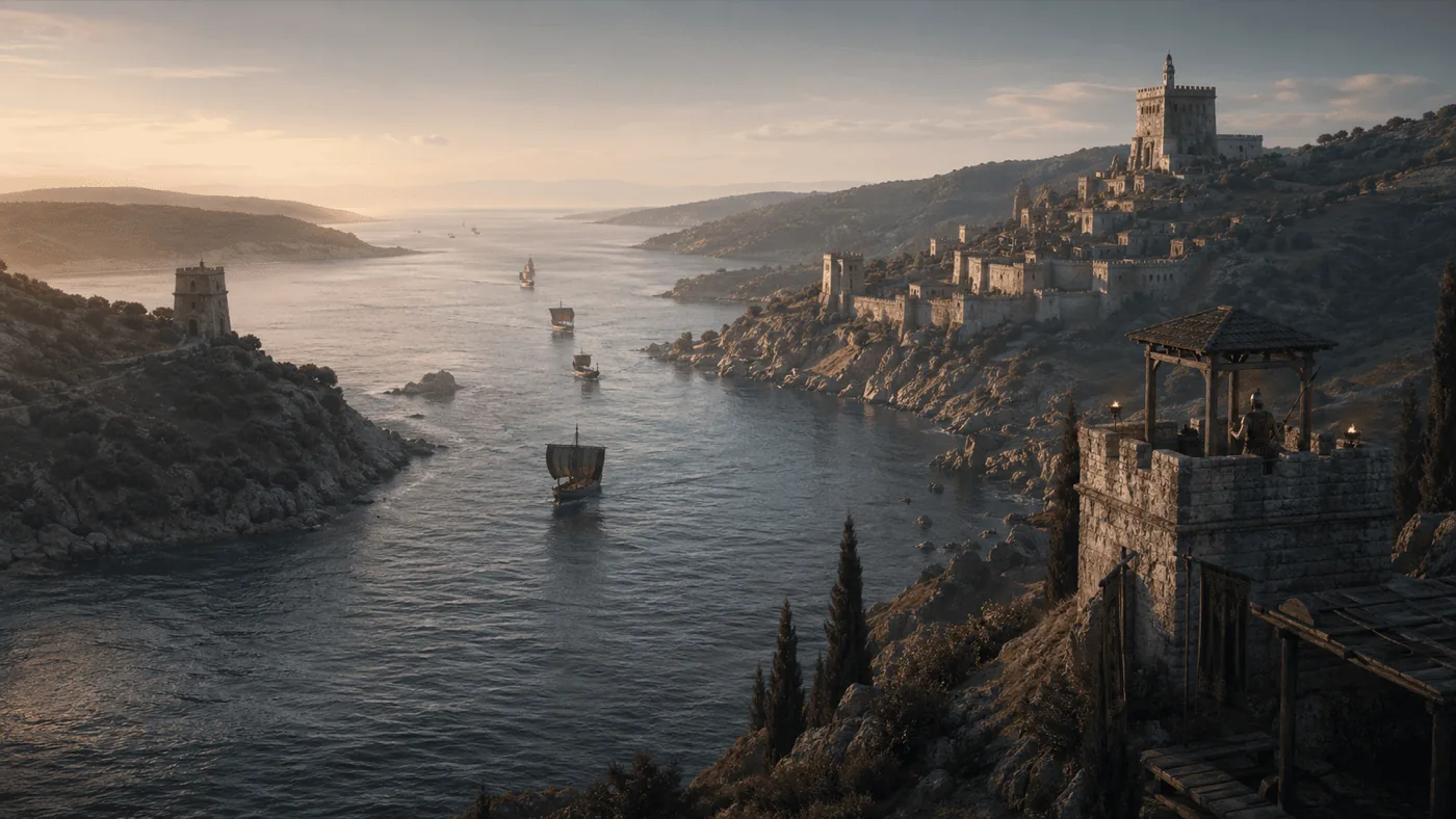 Visual interpretation of the Dardanelles between sea and relief.