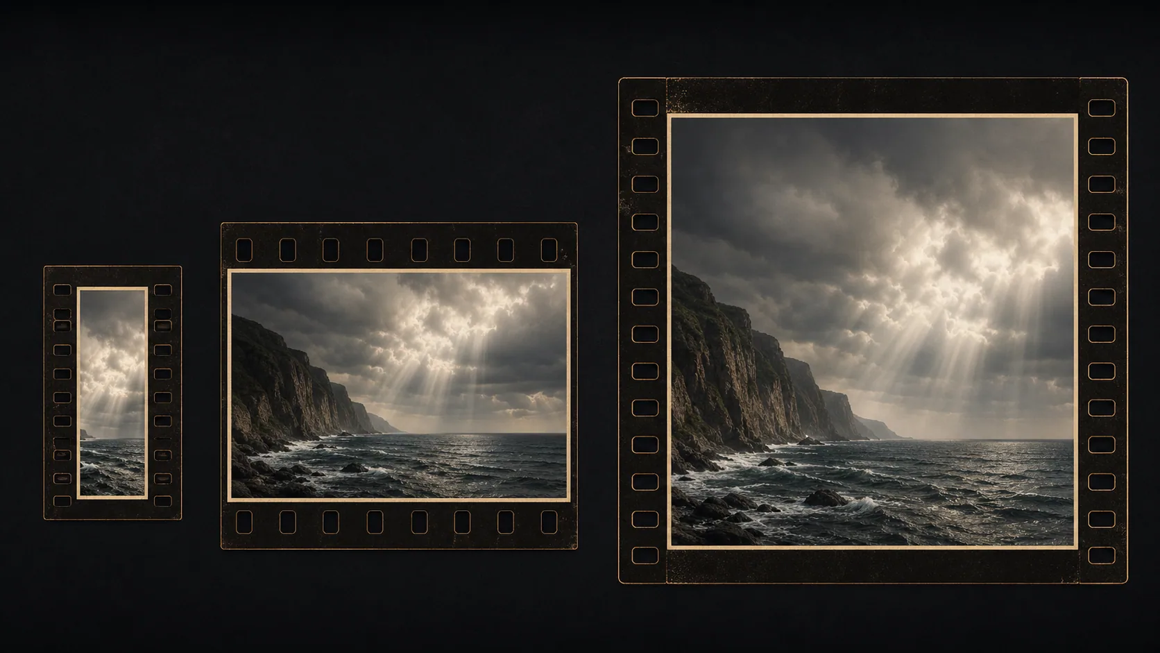 Generated visual comparison of 35 mm, 65 mm and IMAX 15-perf negative areas
