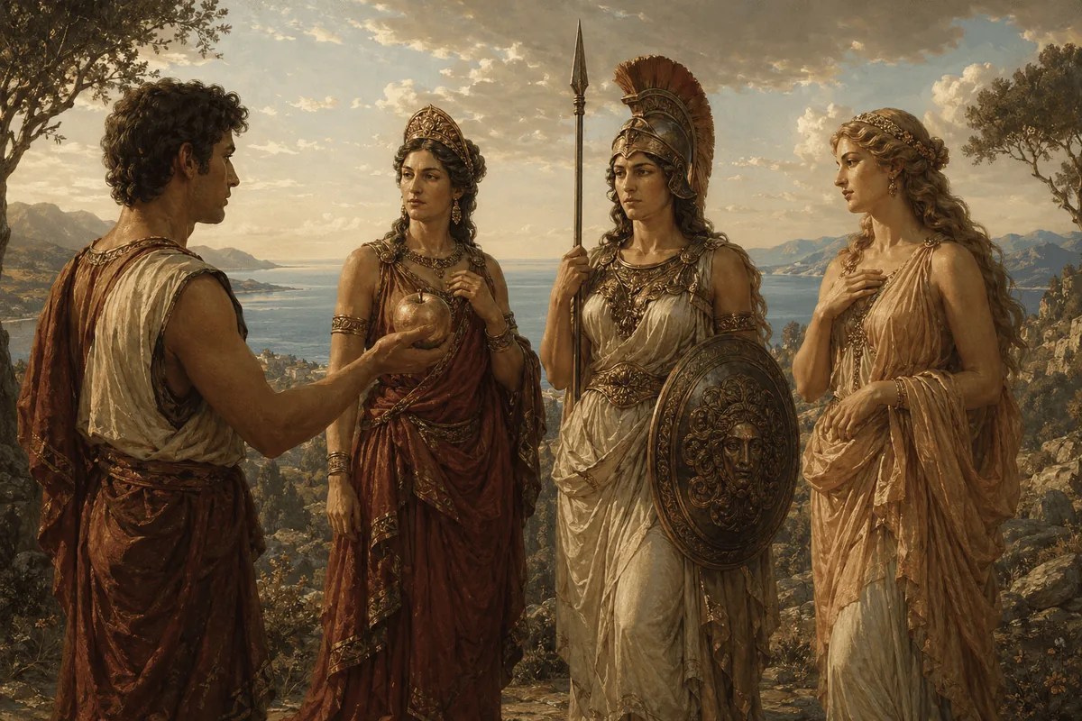 Illustration of Paris in a judgment scene